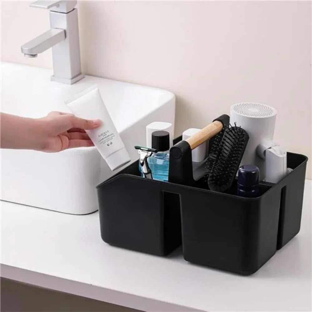 Portable Shower Caddy Basket Bathroom Organizer Tote with Bamboo Handle Storage